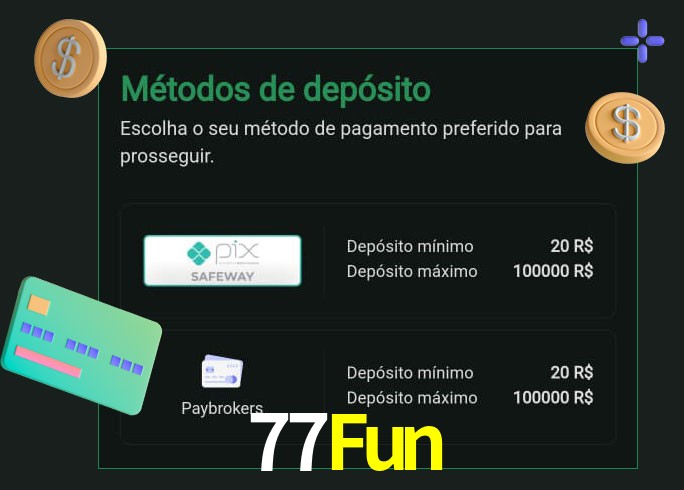 O cassino 77Fun oferece uma grande variedade de métodos de pagamento